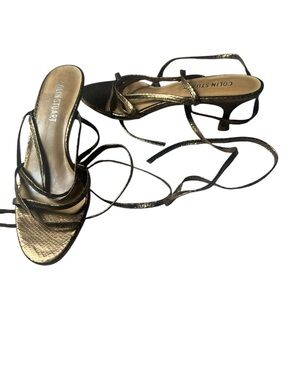 Vintage y2k early 2000s Colin Stuart Gold Strappy Lace-Up Kitten Heels